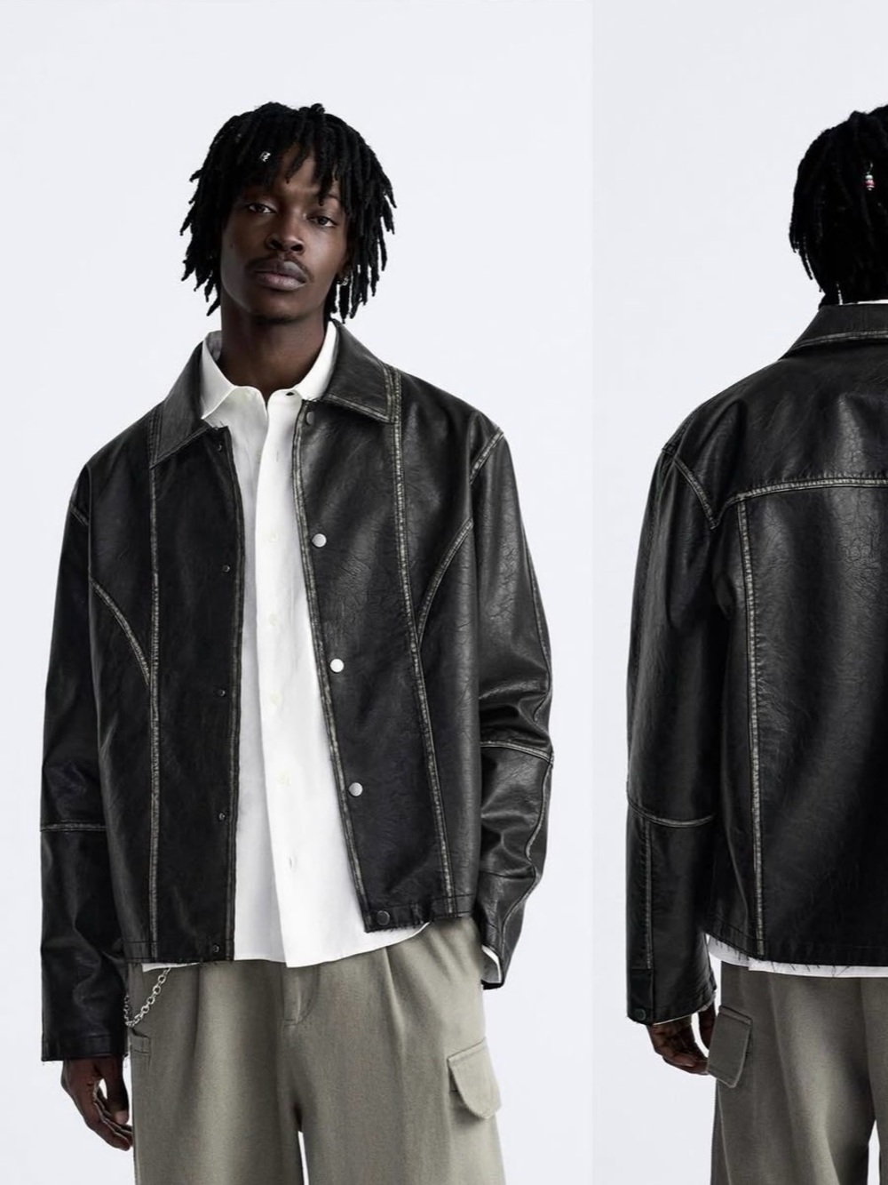 Zara Men’s Faux Leather Distressed Jacket